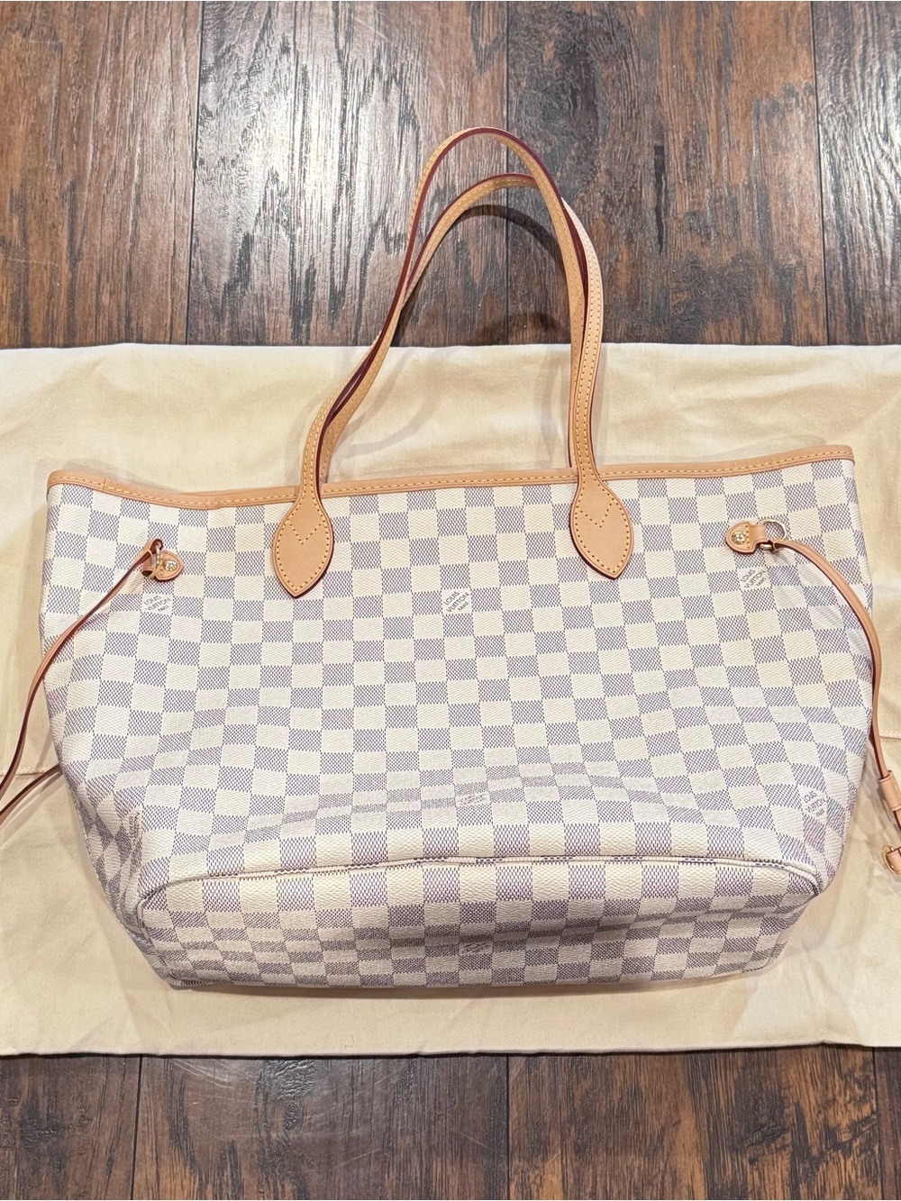 Louis Vuitton Neverfull MM Damier Azur Rose Ballerine Tote N41605 with Pochette